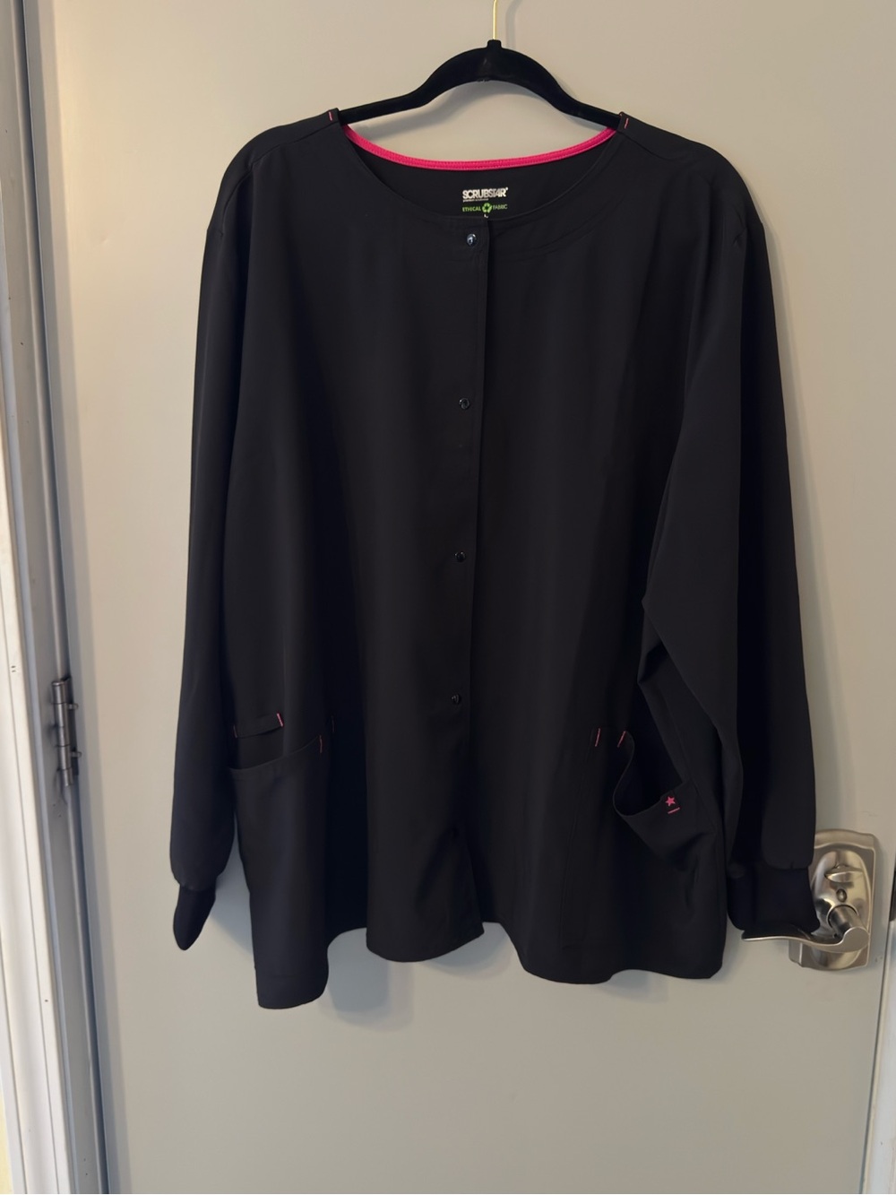 Scrubstar Black Button-Front Medical Top with Pink Trim